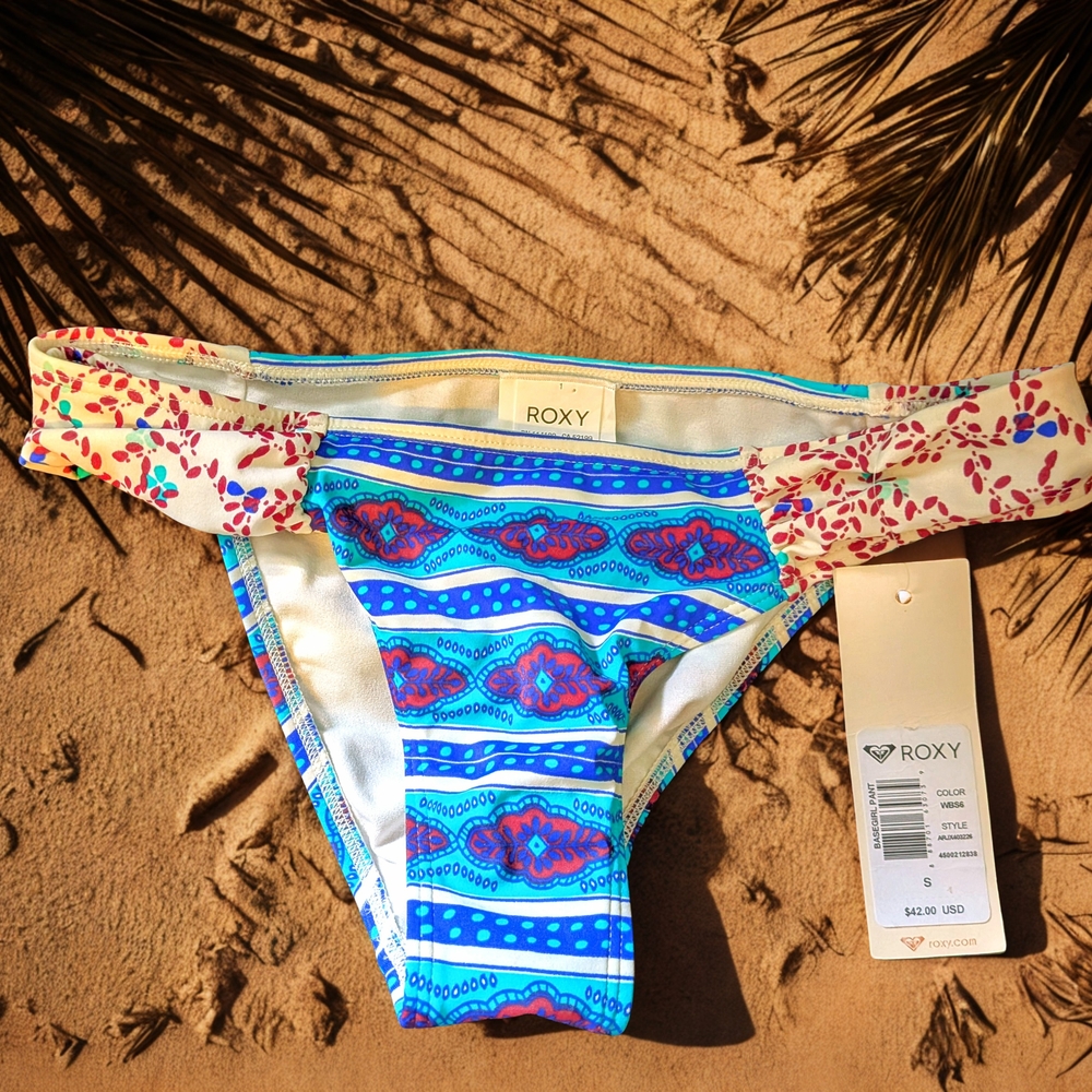 Roxy Blue and Cream Patterned Swim Bottom
